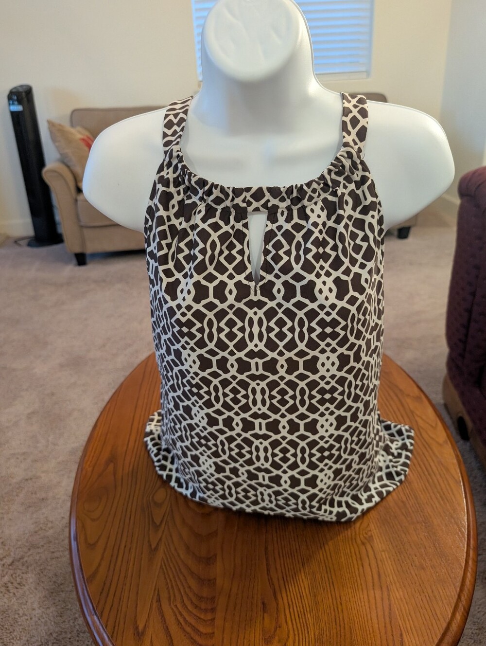 Jude Connally Brown and Cream Geometric Print Halter Top, Size L